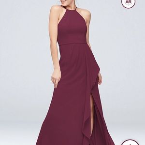 High-Neck Chiffon Dress with Cascade